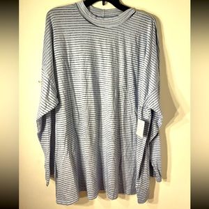 NWT We the Free People Top Inside Out Striped T Shirt Blue Gray Reverse print xl